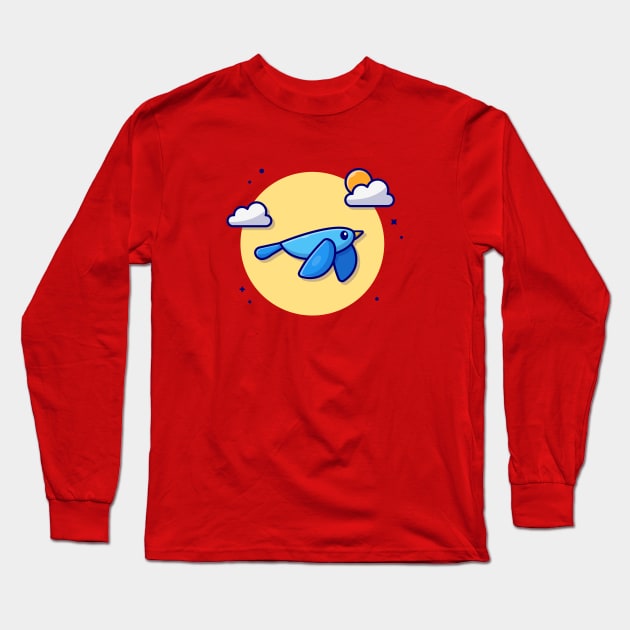 Cute Blue Bird Flying With Cloud And Sun Cartoon Vector Icon Illustration Long Sleeve T-Shirt by Catalyst Labs